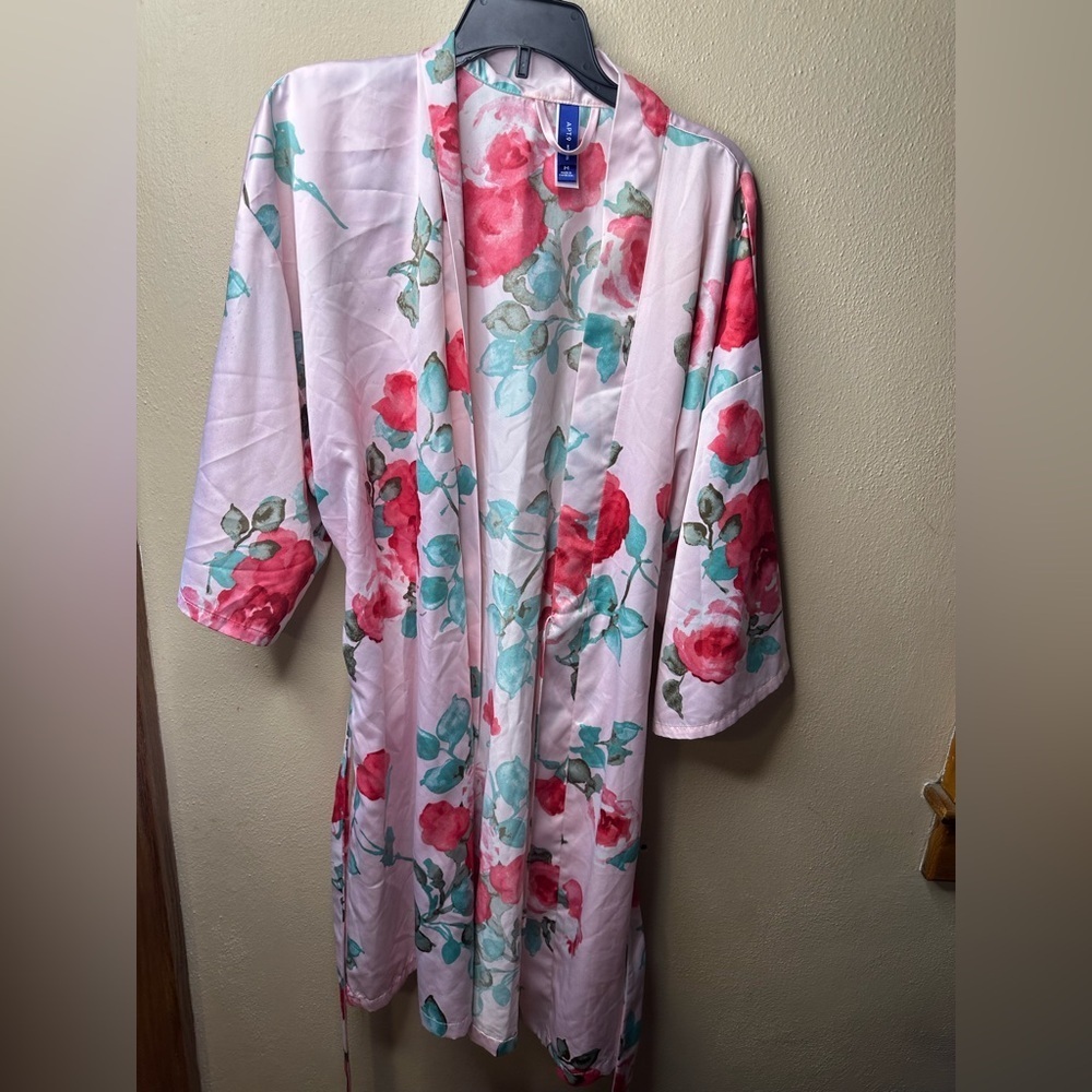 Apt 9 Intimates Womens Night Gown Sleep Robe Pink Floral Pattern Satin Size M